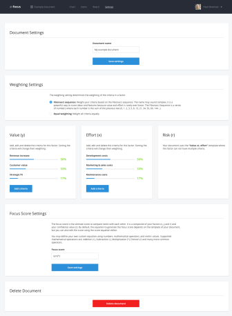 airfocus Interface Design Settings