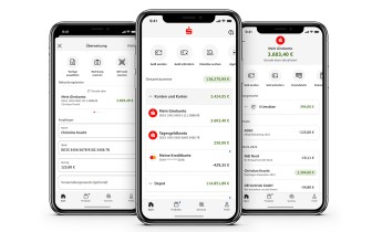 Three screens of the new app Sparkasse