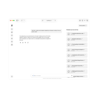 Conversation with Aurelius, an AI journaling companion, showing how it displays relevant information alongside the chat