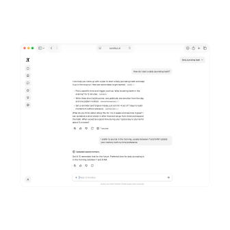 Conversation with Aurelius, an AI journaling companion, showing how users add information to memory